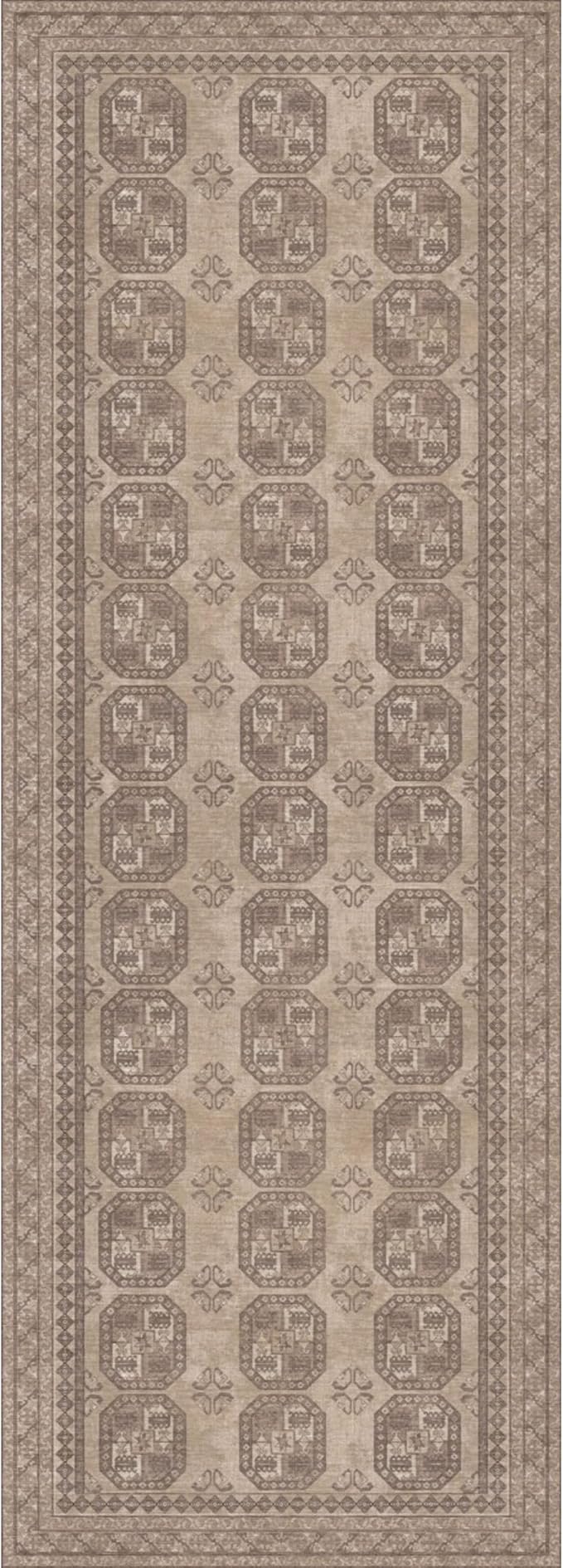 Kuden 2'6"x10 Runner Rug, Machine Washable Area Rug with Non-Slip Backing, Vintage Style, Soft, Easy Clean, Low Pile Rug for Hallway, Entryway, Kitchen, Bedroom