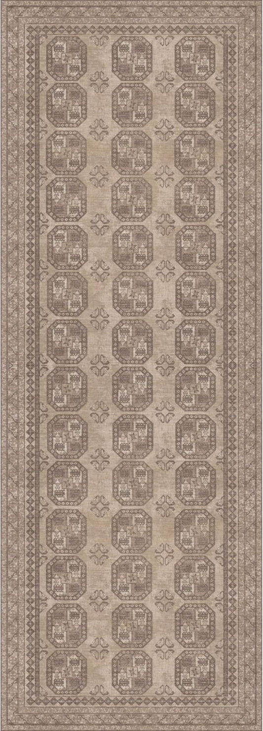 Kuden 2'6"x12 Runner Rug, Machine Washable Area Rug with Non-Slip Backing, Vintage Style, Soft, Easy Clean, Low Pile Rug for Hallway, Entryway, Kitchen, Bedroom