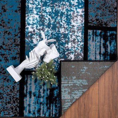 LUXE WEAVERS Modern Geometric Squares Turquoise 4x5 Area Rug for Living Room