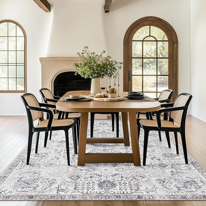 jinchan Kalen Area Rug 8x10 Washable Living Room Rug Vintage Indoor Large Floor Cover Retro Accent Mat Distressed Gray Floral Country Boho Non Slip Thin Carpet for Bedroom Dining Room Office Grey