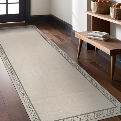 Easy Jute Rugs 2x7 Frame Bone Color Living Room Indoor Outdoor Runner Rug for Patio and Kitchen Rug High Traffic Washable Easy to Clean Solid Boho Woven Design Carpet (2 x 7)