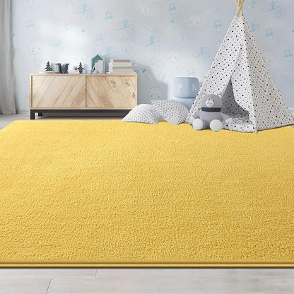 Large Area Rugs for Living Room Bedroom, 5x8 Feet Yellow Rug, Minimalist Modern Shag Rug, Soft Thick Comfy Memory Foam Indoor Carpet, Non-Slip Washable Rug for Boys Girls Dorm Nursery Room Home Decor