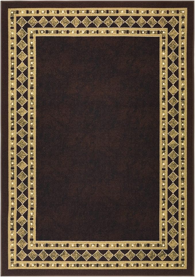 Antep Rugs Alfombras Modern Bordered 3x5 Non-Skid (Non-Slip) Low Profile Pile Rubber Backing Indoor Area Rugs (Brown Beige, 3' x 5')