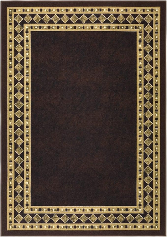 Antep Rugs Alfombras Modern Bordered 3x5 Non-Skid (Non-Slip) Low Profile Pile Rubber Backing Indoor Area Rugs (Brown Beige, 3' x 5')
