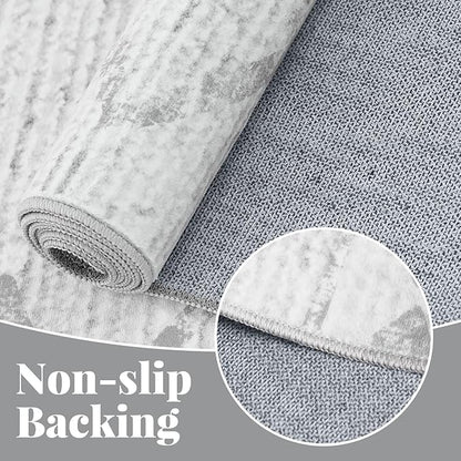 jinchan Hallway Runner Rug 2x10 - Moroccan Kitchen Machine Washable Runner Rug Modern Geometric Soft Faux Wool Ultra-Thin Low-Pile Non-Slip Carpet for Laundry Room Bedroom Farmhouse (2x10ft, Grey)