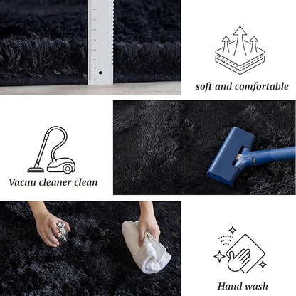 8x10 Area Rugs for Living Room Bedroom, Soft Fluffy Shaggy Bedside Rug, Indoor Floor Carpet for Kids Playroom, Dorms, Nursery Rooms, Home Decor (Black 8'x10')