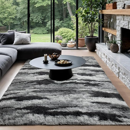 Zentavio Area Rugs for Living Room Large Rugs for Bedroom 5x8 Carpet Fluffy Fuzzy Soft Shag Aesthetic Plush High Pile Gray Throw Rug for Nursery Kids Room Dorm Waved Grey