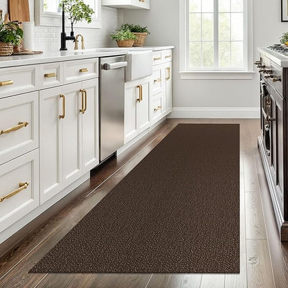 EARTHALL Washable Runner Rug 3x8 Ft Non Slip Runners for Hallways Wide Cotton Rubber Backed Kitchen Runner Braided Indoor Floor Carpet for Entryway, Hallway, Kitchen, Bedroom, Brown/Coffee