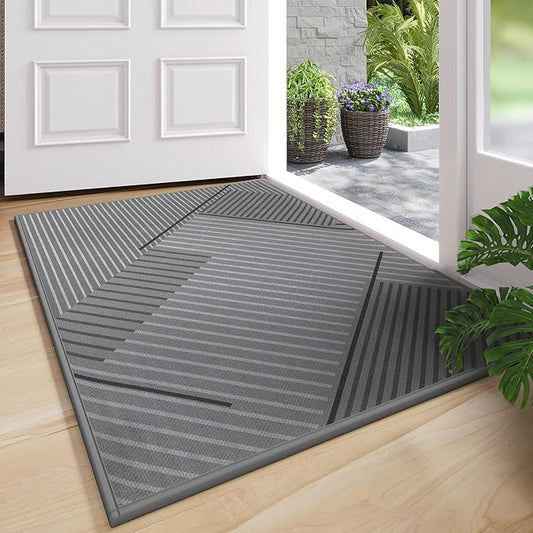 Front Door Mat 31''x47'', Non Slip Absorbent Muddy Dirt Resist Washable Low-Profile Indoor Doormat, Welcome Entryway Door Mats, Grey