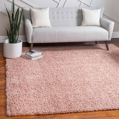 Unique Loom Davos Shag Collection Area Rug - Solid (5' 1" Square, Dusty Rose)