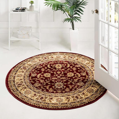 Unique Loom Voyage Collection Traditional Oriental Classic Intricate Design Area Rug (5' 0 x 5' 0 Round, Red/Gold)