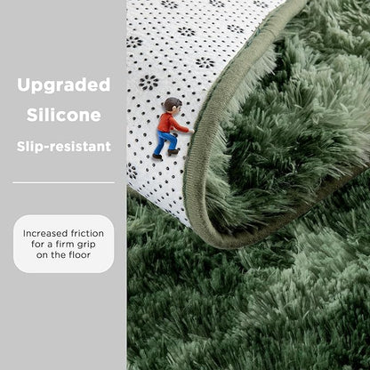 Andency Soft Area Rugs for Living Room Bedroom, 4x6 Fluffy Shaggy Bedside Rug, Non-Slip Large Shag Fuzzy Plush Carpets for Bedroom Kids Dorm Nursery Home Decor Aesthetic, Tie-Dyed Army Green