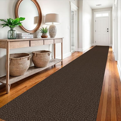 EARTHALL Extra Long Runner Rug 3x18 Ft Washable Runners for Hallways Cotton Non Slip Entryway Runner Braided Kitchen Runner Indoor Outdoor Carpet Runners for Hotels, Officel, Stair, Brown/Coffee