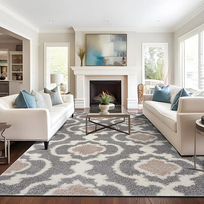 Rugshop Cozy Moroccan Trellis Gray/Cream 7'10" X 10' Indoor Shag Area Rug