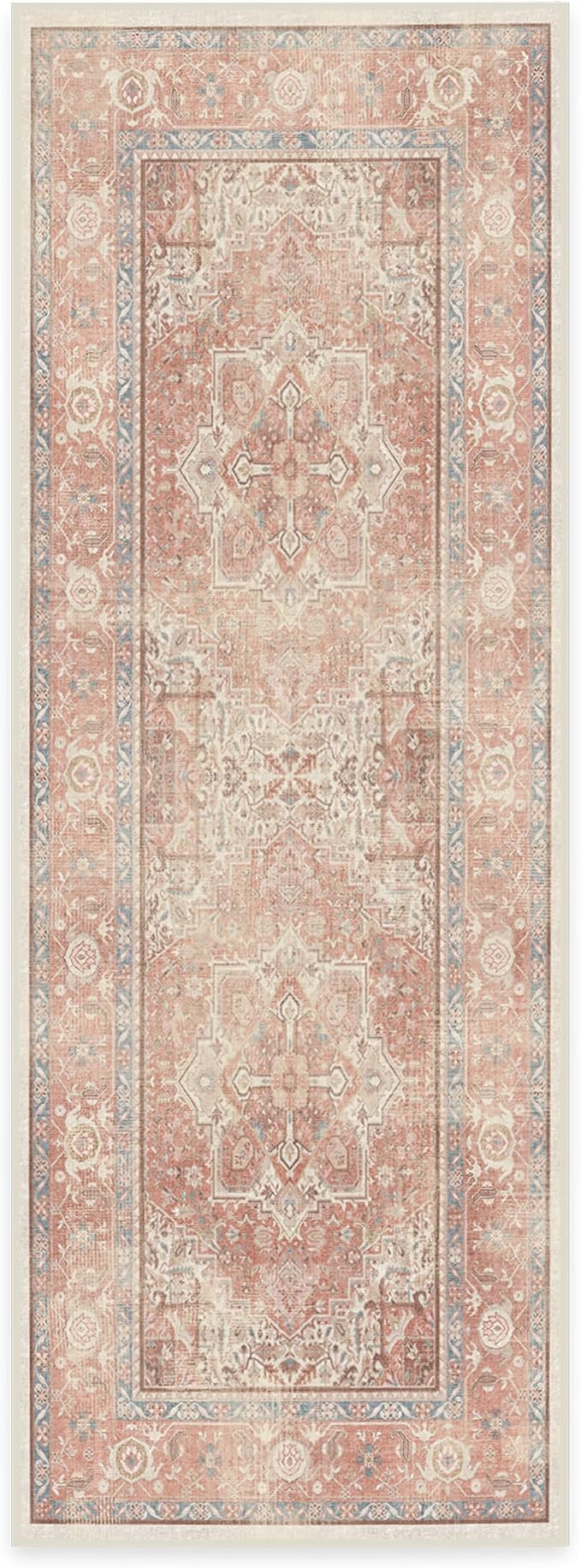 RUGGABLE Washable Runner Rug – Kamran Rose Pink 2.5x7, Stain-Resistant, Non-Slip Hallway Runner – Machine Washable Rug for Hallway, Entryway, Living Room & Kitchen–with Standard Pad