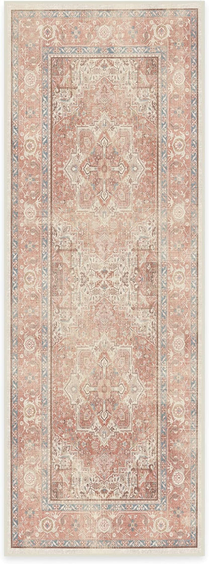 RUGGABLE Washable Runner Rug – Kamran Rose Pink 2.5x7, Stain-Resistant, Non-Slip Hallway Runner – Machine Washable Rug for Hallway, Entryway, Living Room & Kitchen–with Standard Pad