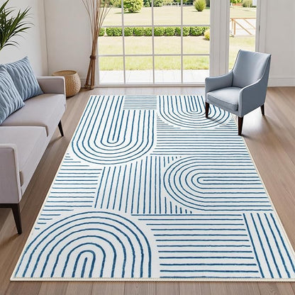Lahome Abstract Washable Area Rugs 5x7, Soft Blue Rugs for Living Room Ultra-Thin Non-Shedding Bedroom Rug, Modern Throw Rug Large Carpet for Dining Room Classroom Office(5'x7',Blue/White)