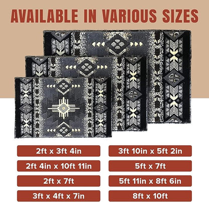 YHSF South West Native American Area Rug C318 - Easy Clean, Thick, Soft, Durable Native Tribal American Indian Inspired Rug for Bedroom/Living Room and More - Grey, 2 Feet x 7 Feet