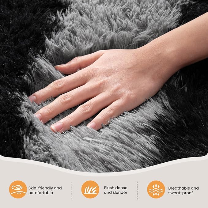 Zentavio Area Rugs for Living Room Rugs for Bedroom 4x6 Carpet Fluffy Fuzzy Soft Shag Aesthetic Plush High Pile Gray Throw Rug for Nursery Kids Room Dorm Horizontal Stripes Black Grey
