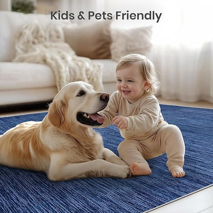 Valenrug Washable Rugs 5x7 - Non Slip 5x7 Area Rugs for Living Room, Stain Resistant Area Rugs for Bedroom, Foldable Machine Washable Area Rug(5'x7', Navy)