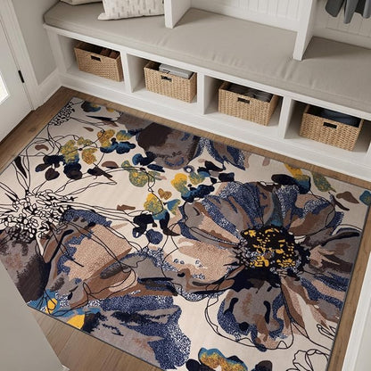 Rugshop Cream Bright Flowers Non Slip Non-Shedding Area Rug for Living Room, Dining Room and Bedroom, 6'6" x 9'