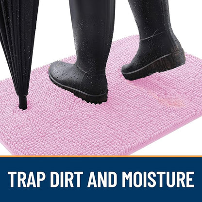 OLANLY Dog Door Mat for Muddy Paws 30x20, Absorbs Moisture and Dirt, Absorbent Non-Slip Washable Doormat, Quick Dry Chenille Mud Mat for Dogs, Entry Indoor Entryway Carpet for Inside Floor, Pink