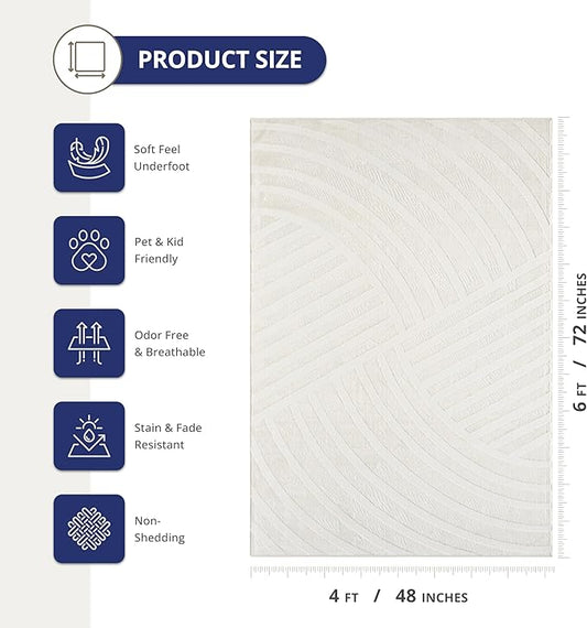 Abani Zen 4' x 6' Cream Rug – Neutral Modern Linear Pattern, Medium Soft Area Rug for Living Room & Bedroom, Durable & Easy to Clean
