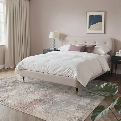 GENIMO Washable 5x7 Area Rugs for Living Room, Non Slip Modern Abstract Rug, Machine Washable Stain Resistant Low Pile Soft Carpet for Bedroom, Dining, Office, Light Grey Brown