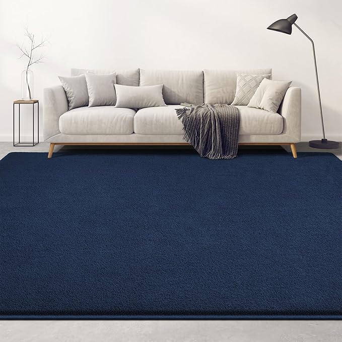 Large Area Rugs for Living Room Bedroom, 6x9 Feet Navy Blue Rug, Minimalist Modern Shag Rug, Soft Thick Memory Foam Indoor Carpet, Non-Slip Washable Rug for Boys Girls Dorm Nursery Room Home Decor