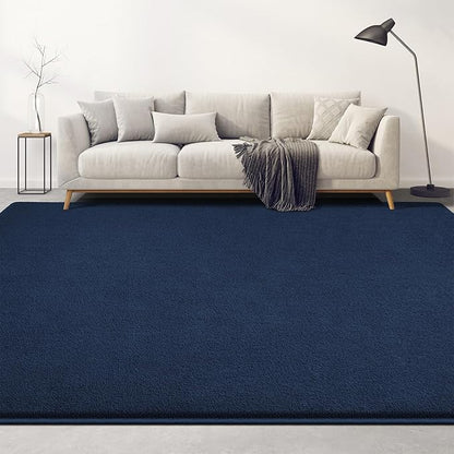 Large Area Rugs for Living Room Bedroom, 4x6 Feet Navy Blue Rug, Minimalist Modern Shag Rug, Soft Thick Memory Foam Indoor Carpet, Non-Slip Washable Rug for Boys Girls Dorm Nursery Room Home Decor