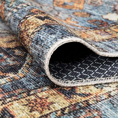 Bloom Rugs Washable Non-Slip 10x14 Rug - Blue/Orange Traditional Bordered Area Rug for Living Room, Bedroom, Dining Room, and Kitchen - Exact Size: 10' x 14'