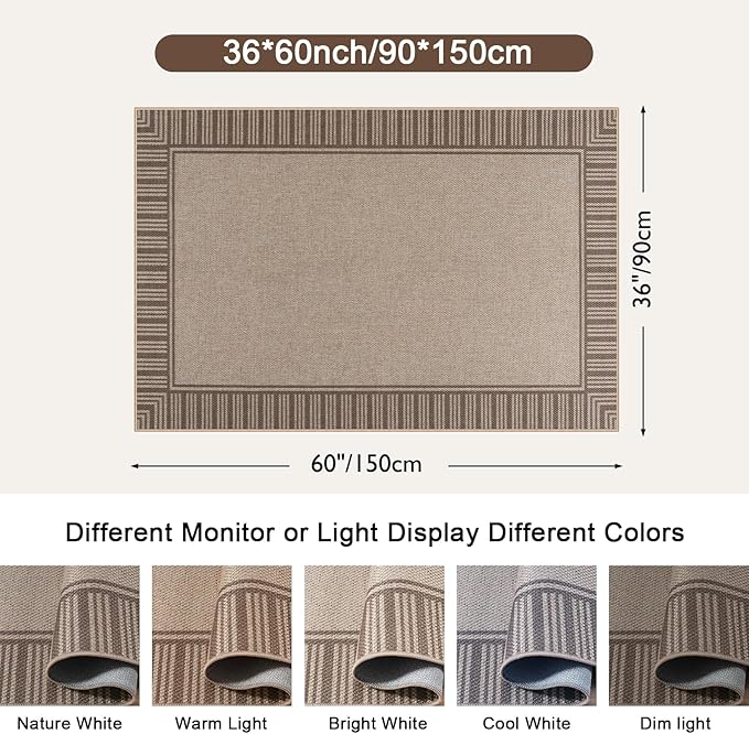 OJIA Easy Jute Entryway Rug 3x5 Washable Rugs for Kitchen, Farmhouse Outdoor Patio Rug Living Room Carpet, Modern Non-Slip Front Door Mat Indoor Entrance Entry Rug for Porch Office Decor