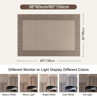 OJIA Easy Jute Entryway Rug 3x5 Washable Rugs for Kitchen, Farmhouse Outdoor Patio Rug Living Room Carpet, Modern Non-Slip Front Door Mat Indoor Entrance Entry Rug for Porch Office Decor