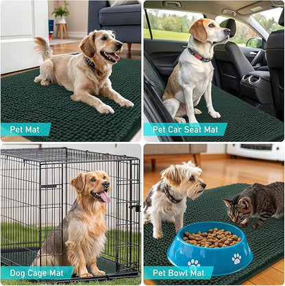 OLANLY Dog Door Mat for Muddy Paws 30x20, Absorbs Moisture and Dirt, Absorbent Non-Slip Washable Doormat, Quick Dry Chenille Mud Mat, Entry Indoor Entryway Carpet for Inside Floor, Blackish Green