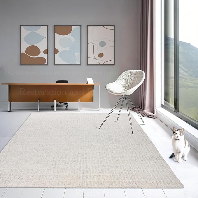Hand-Tufted 100% Wool Area Rug – Unique Modern Geometric Grid Pattern, Soft Plush Textured Carpet for Living Room, Bedroom, Dining Room & Entryway (Grey, 4' x 6')
