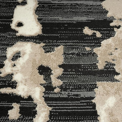 Abani Terra Cream Area Rug for Living Room, Bedroom - Black Abstract Pattern - 2' x 6' - Durable & Easy to Clean