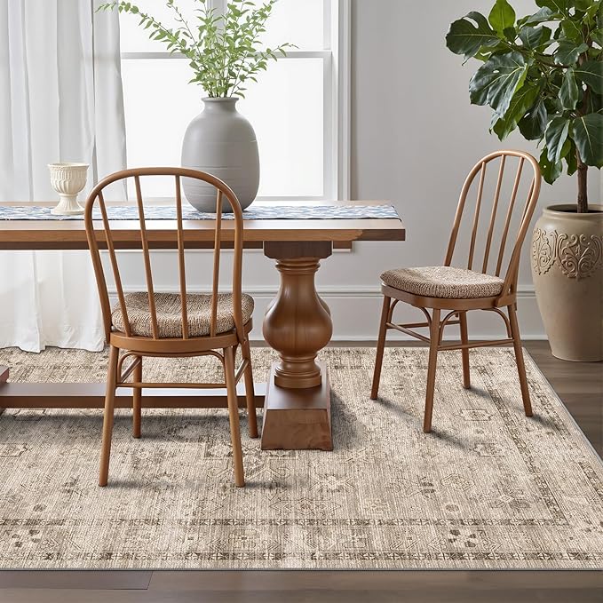 LUMI 8x10 Washable Area Rug for Living Room, Ultra Soft Traditional Vintage Rugs Non Slip with Rubber Backing, Low Profile, High Traffic, Stain Resistant Carpets, Ideal for Bedroom, Dining Room
