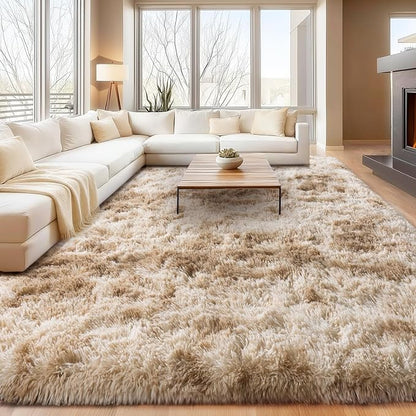 Upgrade Non-Slip Plush Rugs for Living Room, Soft Shaggy Carpets for Living Room, Fuzzy Rugs for Kids' Room, Perfect Decor for Modern Home Tie Dye Camel 8x10 Feet