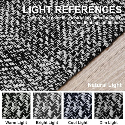 Collive Hallway Runner Rug, 2' x 6' Hand-Woven Reversible Washable , Black Cotton Modern Farmhouse Laundry Room Rug Long Carpet for Bathroom Sink Foyer Bedroom