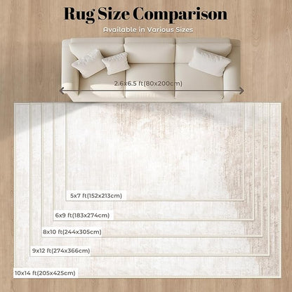 Area Rugs 6x9 Living Room: Washable Rug Modern Abstract Large Rug Soft Non Slip Neutral Rugs Stain Resistant Indoor Carpet for Bedroom Kitchen Dining Room Table Nursery Home Office Rugs(Beige,6'x9')
