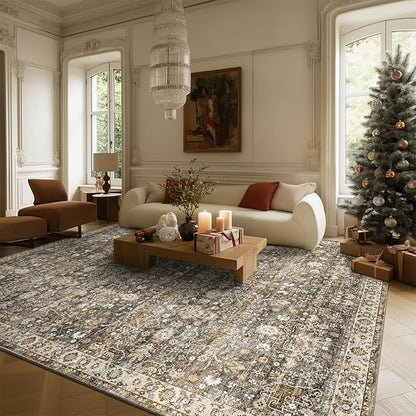 8x10 Washable Area Rugs Ultral Soft Non-Slip Stain Resistant Vintage Boho Large Carpet for High-Traffic Living Room & Dining Room