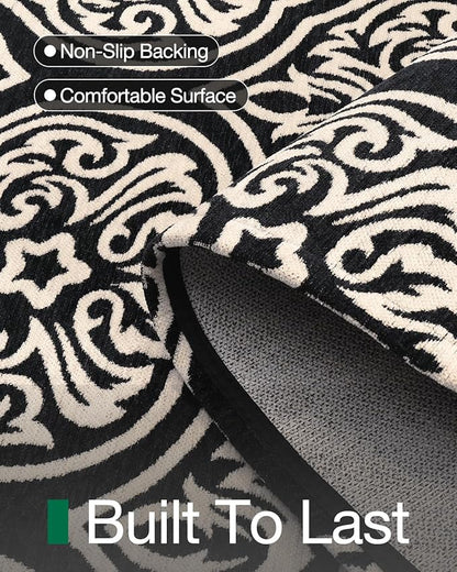 LUMI Washable Low-Pile Runner Rug Non Slip for Hallway, 2.3x8 Soft Carpet Absorbent Waterproof, Modern Black Area Mat Indoor High Traffic for Living Room, Entryway, Laundry
