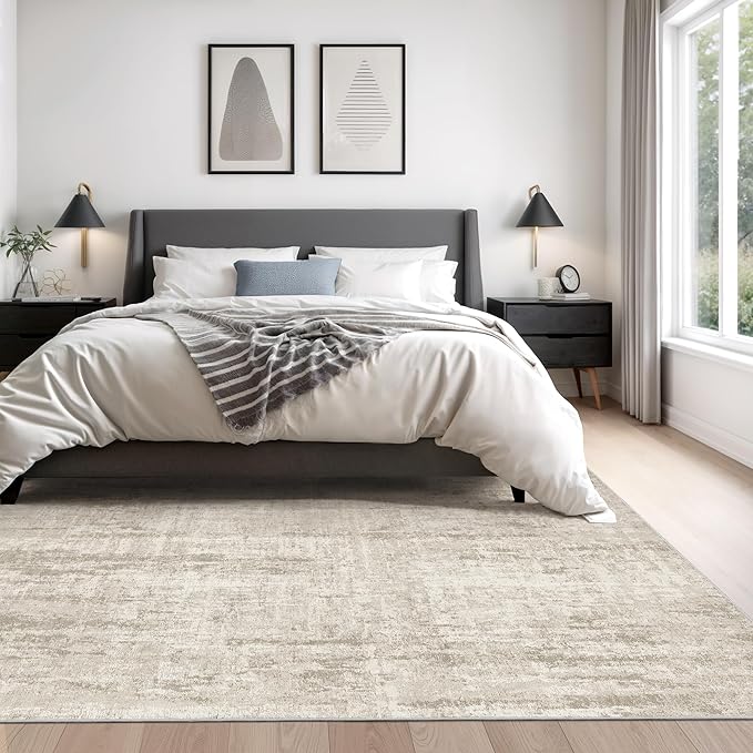 Valenrug Washable Rug 5x7 - Stain Resistant 5x7 Area Rugs for Living Room, Non Slip Backing Printed Rugs for Bedroom, Folable Machine Washable Area Rug(Beige,5'x7')