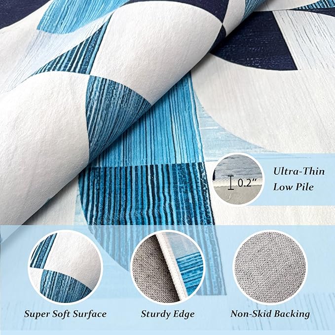 2x6 Runner Rug Washable, Modern Abstract Area Rugs for Hallways Kitchen Bathroom Bedroom Entryway, Non Slip Carpet Long Mat Indoor, Boho Soft Ultra-Thin Navy Blue
