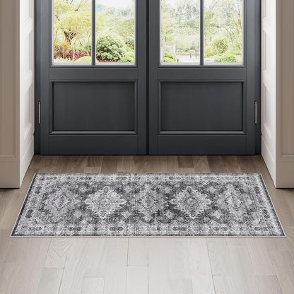Dripex Vintage Washable Area Rug - 2x4 Indoor Door Mat Oriental Medallion Accent Throw Rug Distressed Foldable Non-Slip Low-Pile Bathroom Kitchen Rug for Entryway Laundry Room Living Room Bedroom