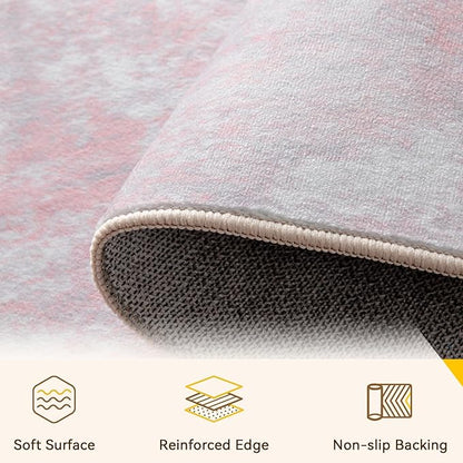 Washable Area Rugs 2'x3' Non-Slip Modern Abstract Soft for Living Room Entryway Bedroom Nursery, Print Pattern, Grey Pink