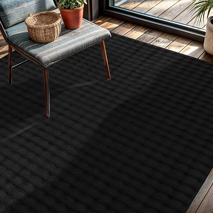 CAMILSON Modern Black Non Slip Rug 3x5 Ultra Soft High Pile Area Rugs Non Skid Rubber Backing Durable & Easy to Clean Carpet for Living Room Bedroom Kids Room Indoor Use (3 x 5 Black)