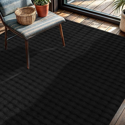 CAMILSON Modern Black Non Slip Rug 3x5 Ultra Soft High Pile Area Rugs Non Skid Rubber Backing Durable & Easy to Clean Carpet for Living Room Bedroom Kids Room Indoor Use (3 x 5 Black)