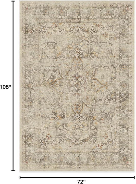 RUGGABLE Washable Vintage Area Rug – Sarrah Hazel 6x9, Stain-Resistant, Non-Slip – Medium Machine Washable Rugs for Living Room, Bedroom, Hallway, Entryway & Office–with Cushioned Pad