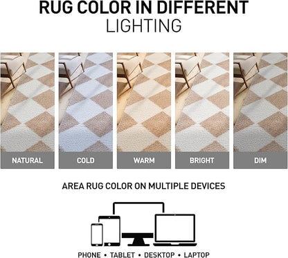 Rugshop Diamond Wave Shag Area Rug Beige 4' x 6' Ideal for Small Living Rooms, Offices, or Beside The Bed
